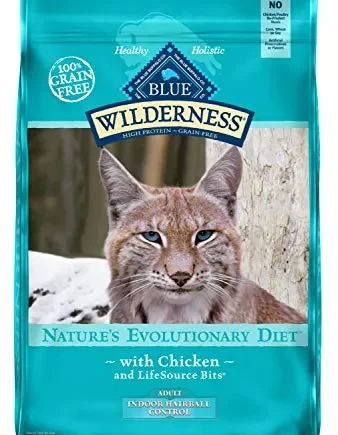 Blue Buffalo Wilderness High Protein Grain Free Natural Adult Indoor Hairball Control Dry Cat Food, Chicken - 5KG